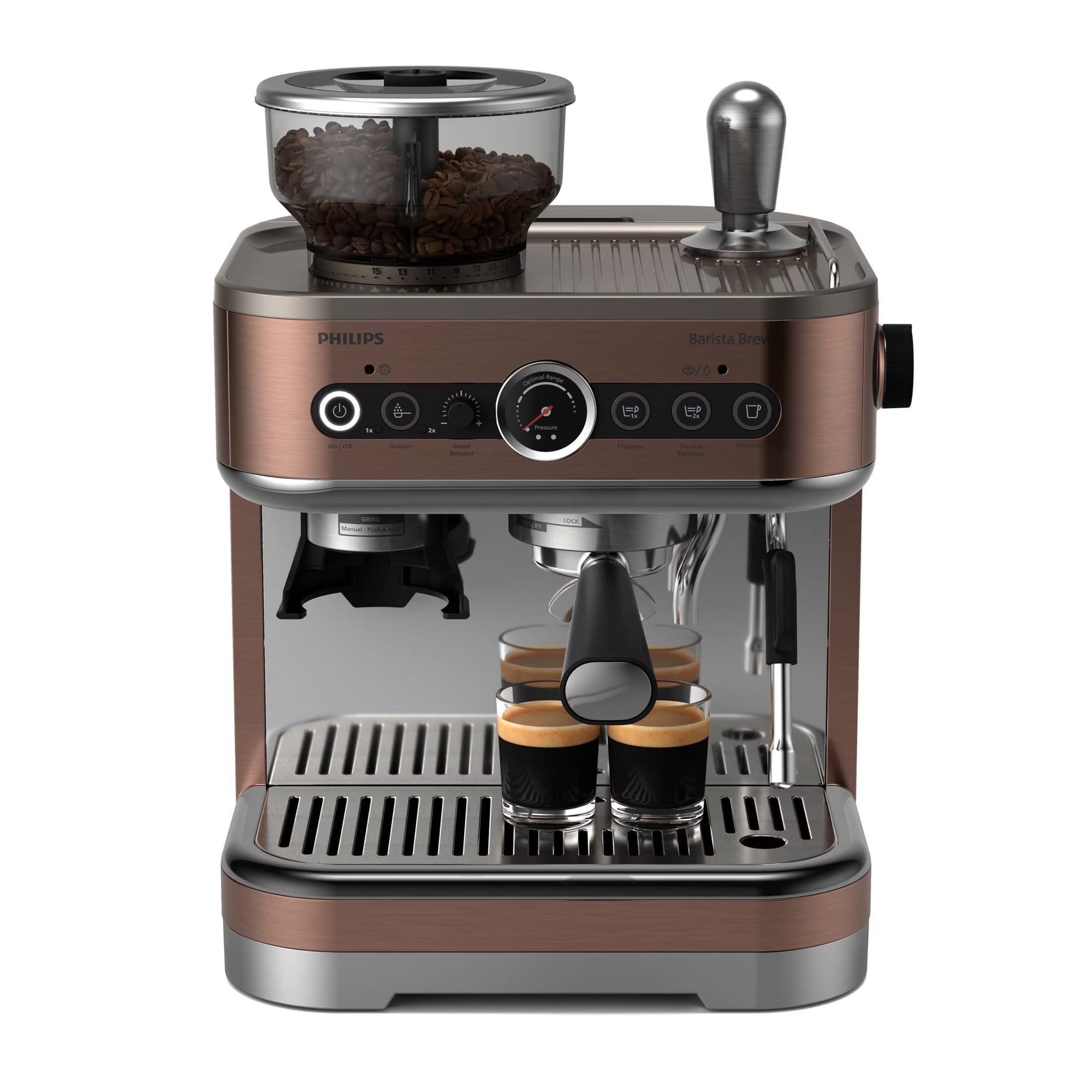 Barista Brew Semi-Automatic Espresso Machine with Milk Frother, Silver Metal