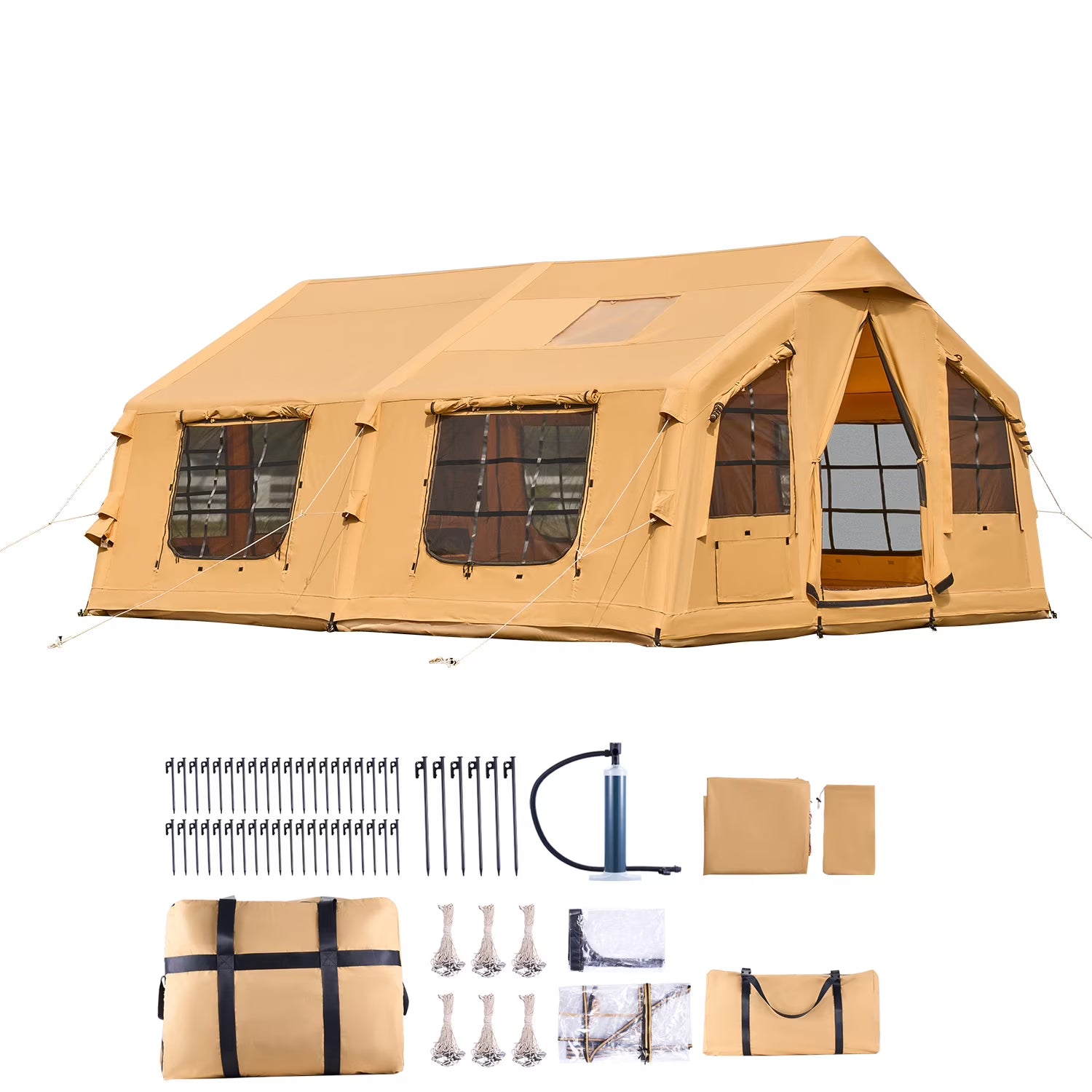 Inflatable Tent for Camping, 15.75 x 11.81 x 7.22 Ft Glamping Blow up Tent for 8-12 People, Air-Filled Camping Shelters, Outdoor Living Tent with Dual Sunroofs, Stove Jack