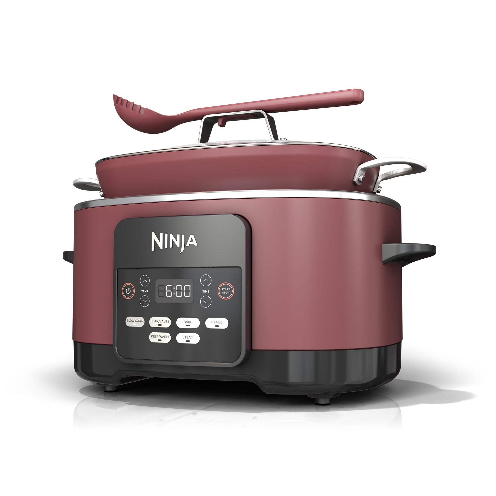 Foodi Possible Cooker, 8.5 Quart, 6-in-1 Multi-Cooker, Slow Cooker, Steamer, Glass Lid Integrated Cooking Utensil, Nonstick, Oven Safe Pot to 500°F, Cherry Tarte, MC1000WM
