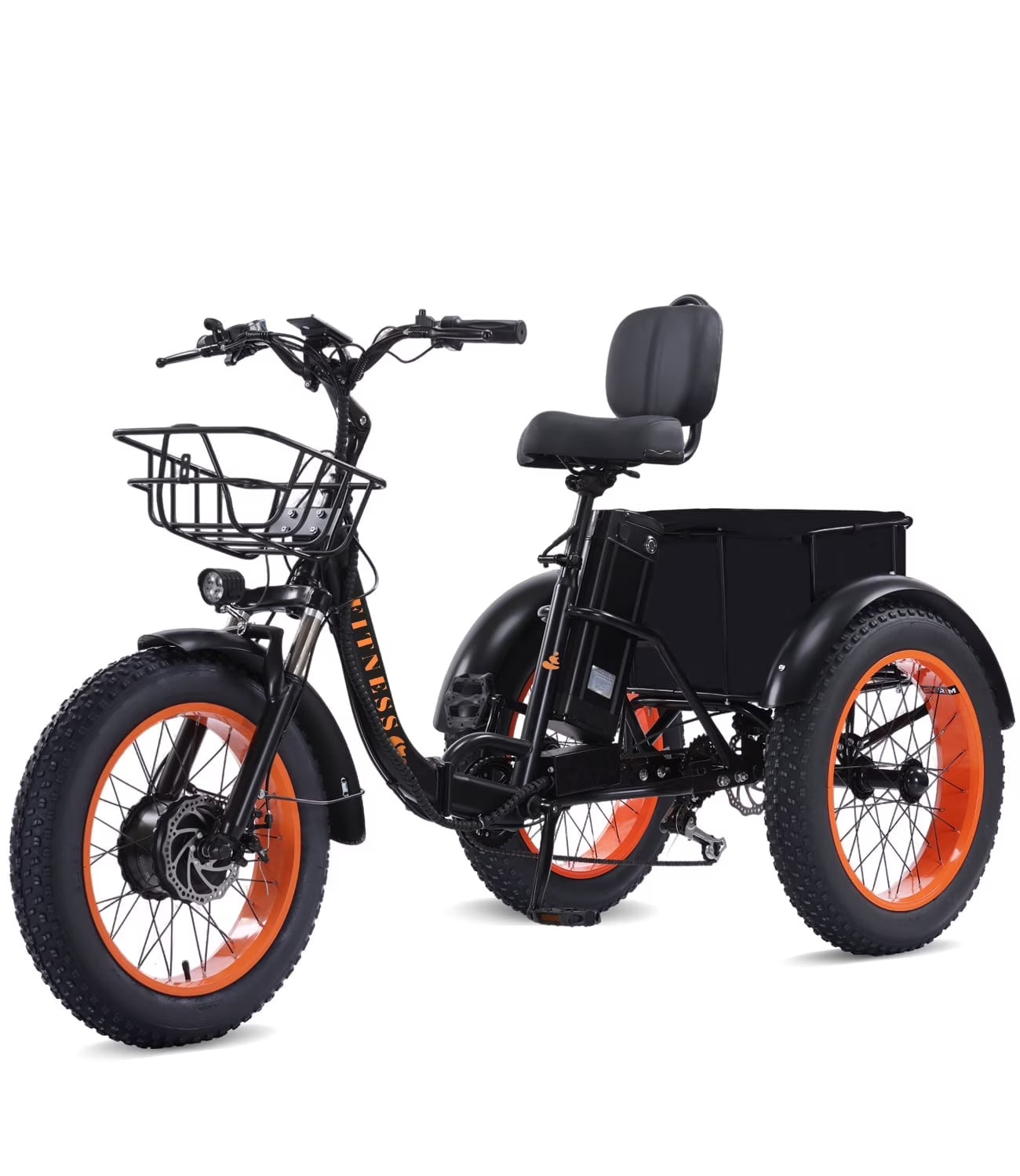 Electric Tricycle for Adults Folding E-Trike Motorized Tricycle Electric 3 Wheels Trike Powerful 500W Motor Electric Tricycle 48V15AH Lithium Battery Max 20MPH 20*4.0 Fat Tire Orange