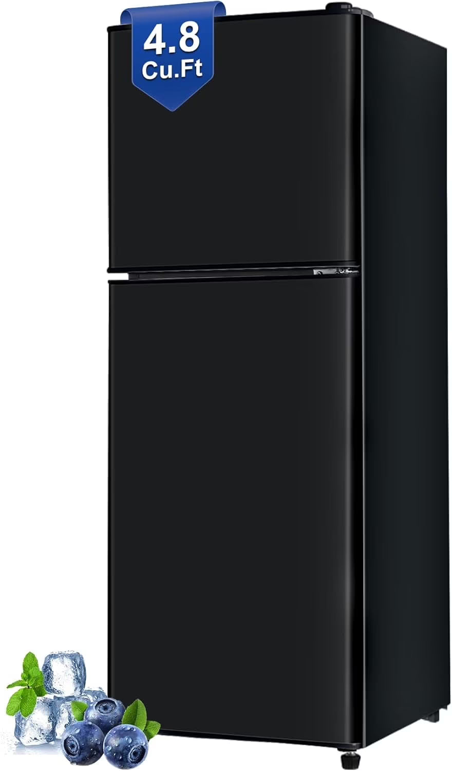 4.8 Cu. Ft. Apartment Refrigerator with Freezer, Dorm Fridge with Adjustable Thermostat &amp; Shelves, Mini Refrigerator Freezer for RV, Kitchen, Office, College, Black
