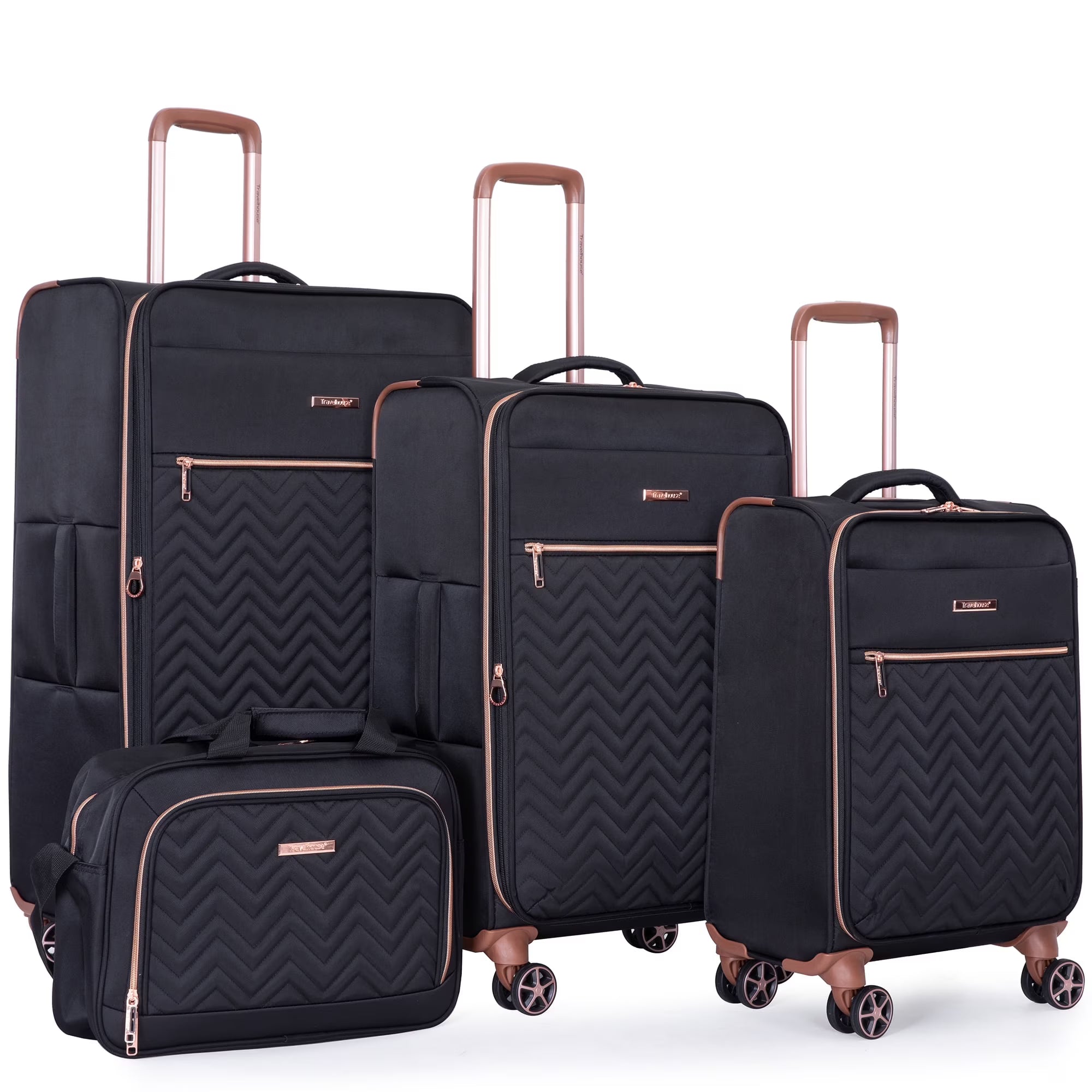 4 Piece Luggage Set Softside Expandable Lightweight Suitcase with Double Spinner Wheels.(Black)