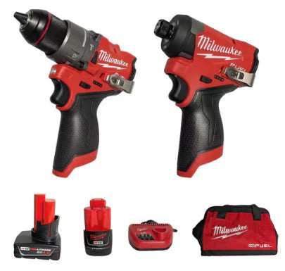 M12 FUEL 12V Lithium-Ion Brushless Cordless 2-Tool Combo Kit C 1/2" Hammer Drill &amp; 1/4" Impact Driver with 2 Batteries, Charger &amp; Bag (Model 3497-22)