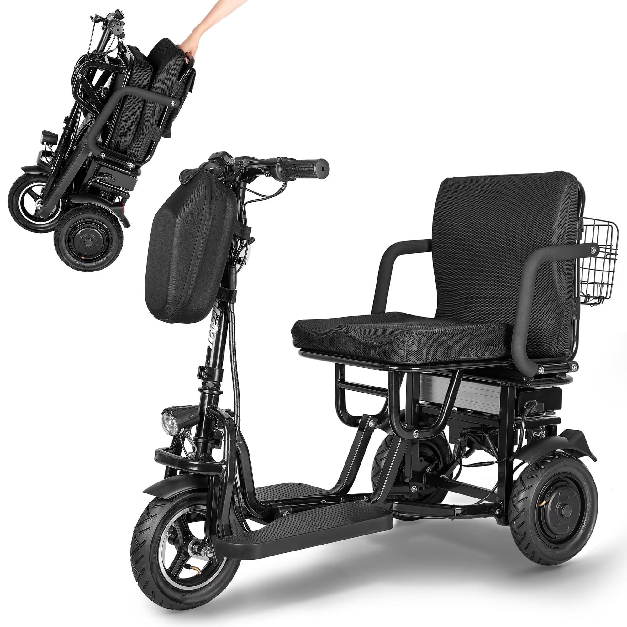 3-Wheel Folding Mobility Scooter Lightweight for Seniors &amp; Adults 300 lbs, Portable Powered Handicap All Terrain Travel Scooter, Mobility Scooters Foldable Collapsible Electric Scooters Black