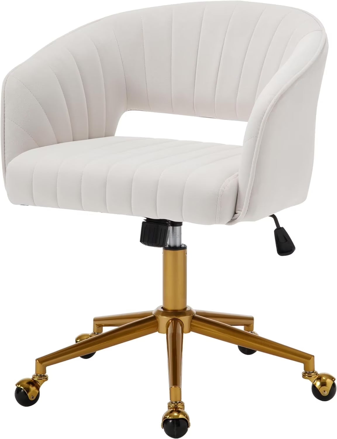 Home Office Desk Chairs, Velvet Task Chair, Height Adjustable Swivel Vanity Chair with Golden Base for Vanity Study, Living Room Computer Room, Beige