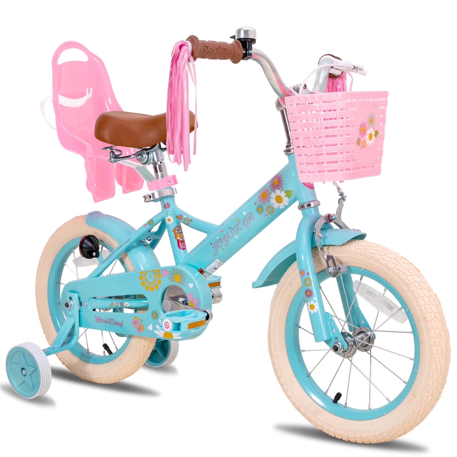 Little Daisy 14 Inch Kids Bike for 3 4 5 Years Girls with Handbrake Children Princess Bicycle with Training Wheels Basket Streamer Toddler Cycle Bikes Blue