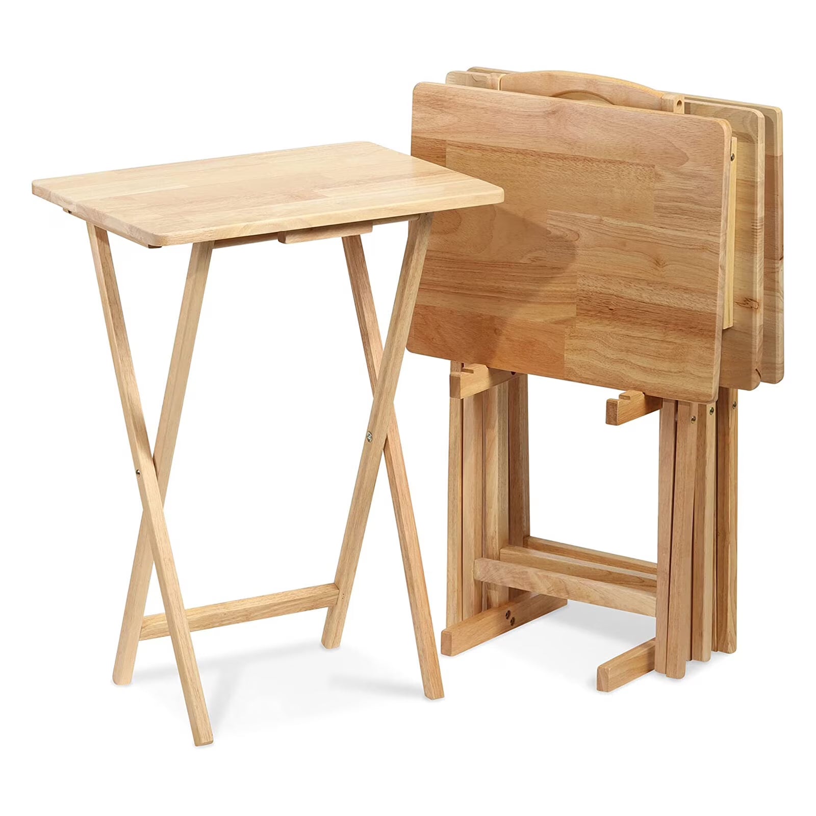 5 - Piece Folding TV Tray Tables Set with Compact Storage Rack - Space - Saving, Easy - Assembly, Ideal for Living Room, Bedroom Small Spaces, Multipurpose for Eating, Working Entertaining