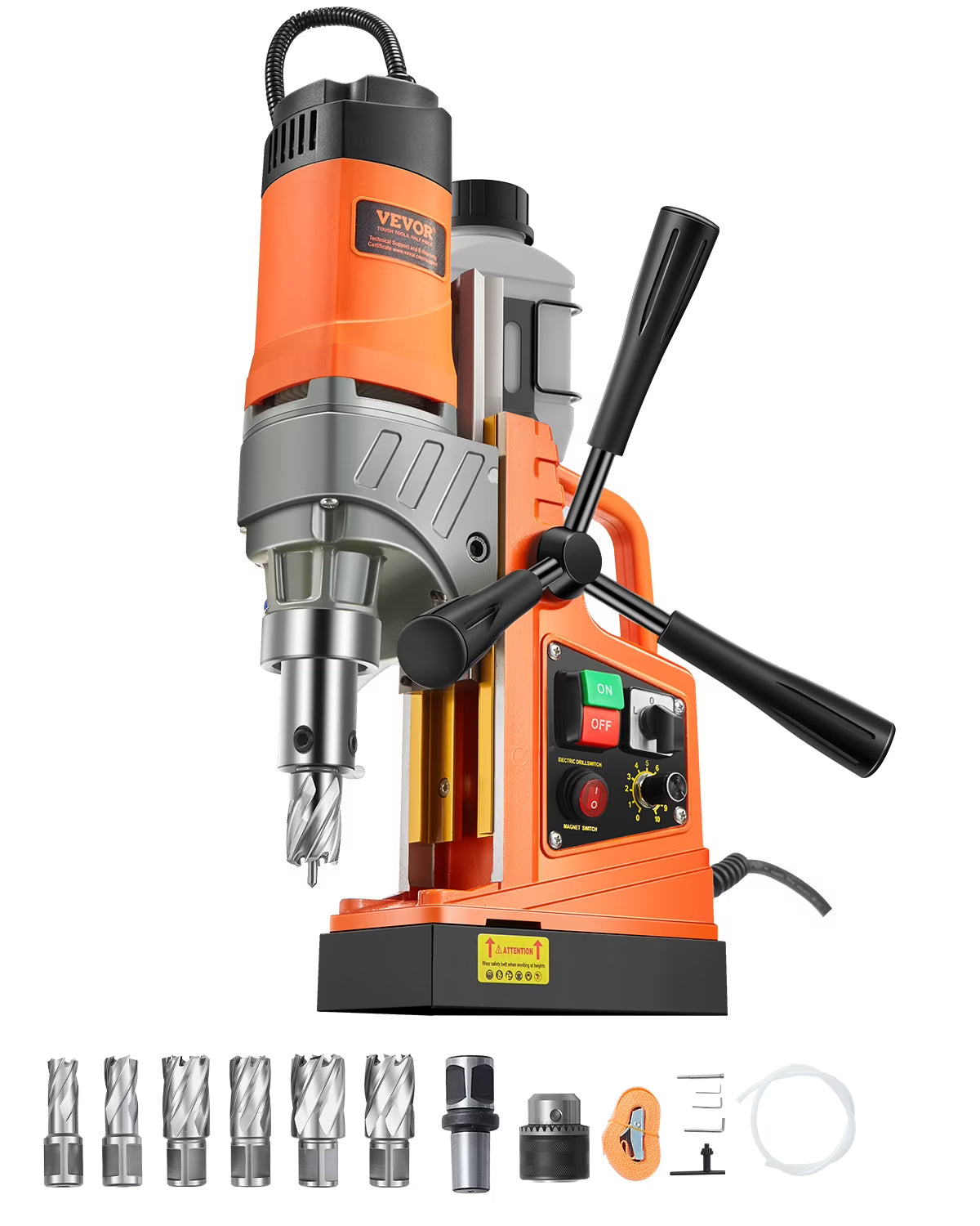 Magnetic Drill, 1450W Motor 2 in Boring Diameter, 2878 lbf Portable Electric Mag Drill Press, with 6 Coring Bits, Variable Speed, Drilling Machine for Metal Surface, Home Improvement Industry