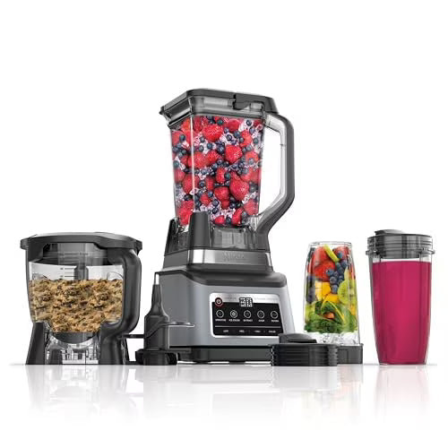 BN801 Professional Plus Kitchen System, 1400 WP, 5 Functions for Smoothies, Chopping, Dough &amp; More with Auto IQ, 72-oz.* Blender Pitcher, 64-oz. Processor Bowl, (2) 24-oz. To-Go Cups, Grey